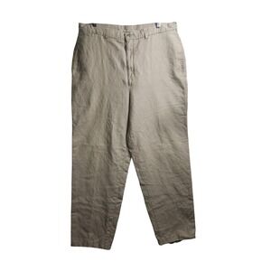 Savane‎ Linen Blend Dress Pants Herringbone Khaki Beige Casual Mens 36x31